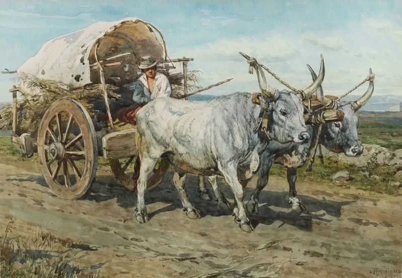 Oxen Carting Hay Wall Art by Henry Enrico Coleman - High-Resolution Digital Print