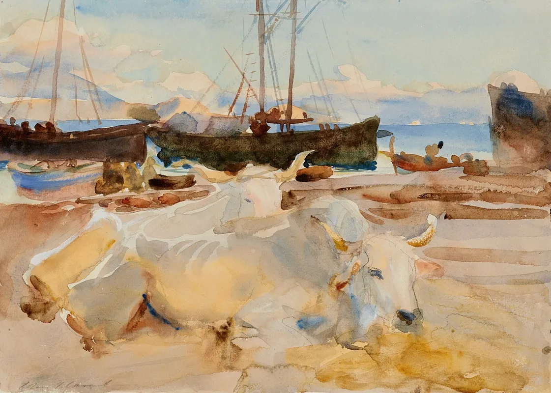 Oxen On The Beach At Baia Wall Art by John Singer Sargent - High-Resolution Digital Print