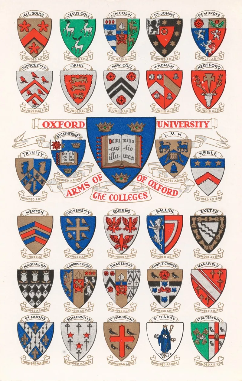 Oxford University Arms Of The Colleges Of Oxford Wall Art by Alfred Savage Ltd - High-Resolution Digital Print