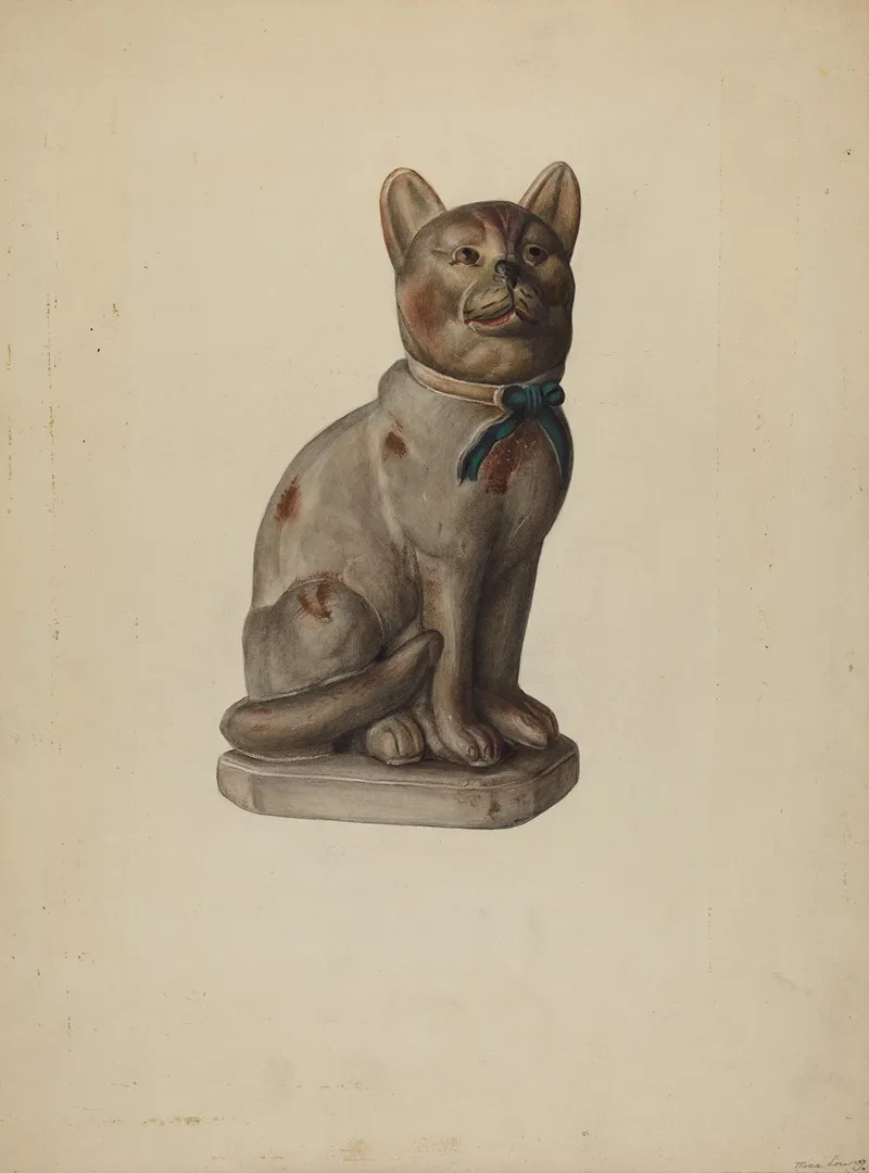 Pa German Chalkware Cat With Mouse