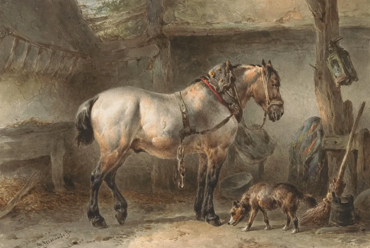 Paard En Hond In Een Stal Wall Art by Wouterus Verschuur - High-Resolution Digital Print