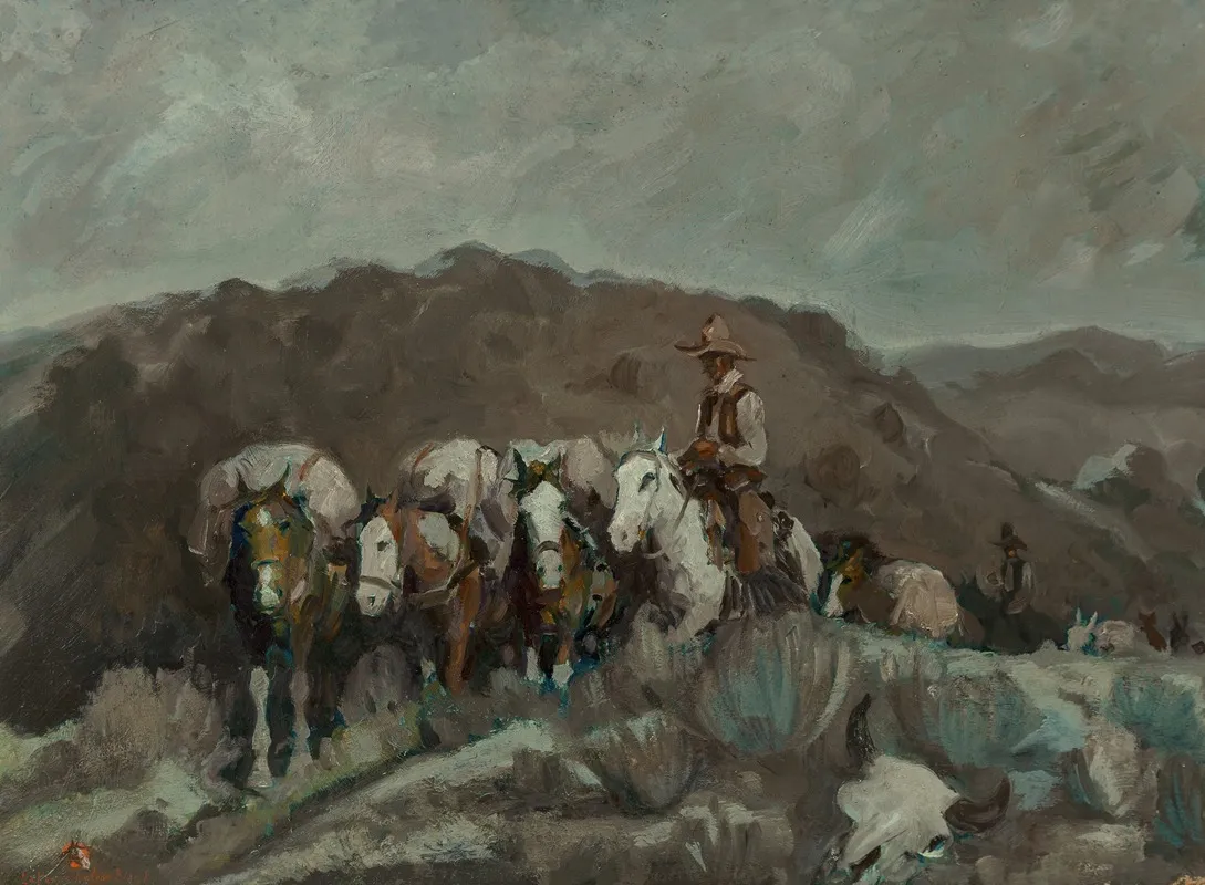Pack Train At Night Wall Art by LaVerne Nelson Black - High-Resolution Digital Print