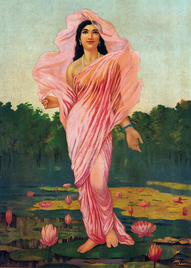 Padmini The Lotus Lady Wall Art by Raja Ravi Varma - High-Resolution Digital Print