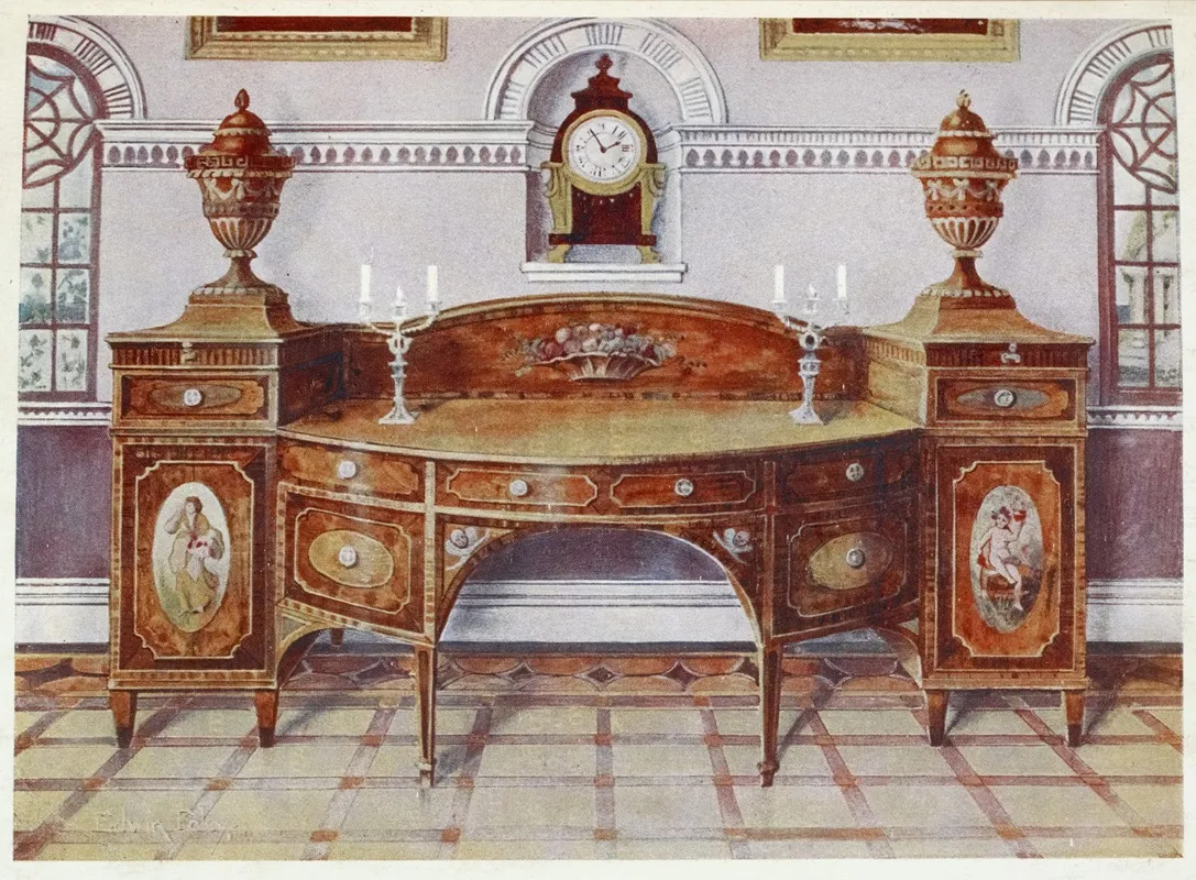 Painted And Inlaid Satinwood Sideboard Mahogany Bracket Clock Wall Art by Edwin Foley - High-Resolution Digital Print
