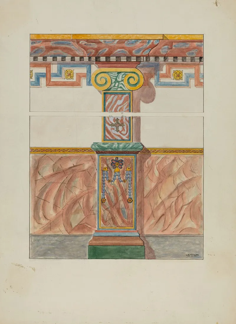 Painted Wall Decoration Detail Of Pilaster Wall Art by Warren W. Lemmon - High-Resolution Digital Print