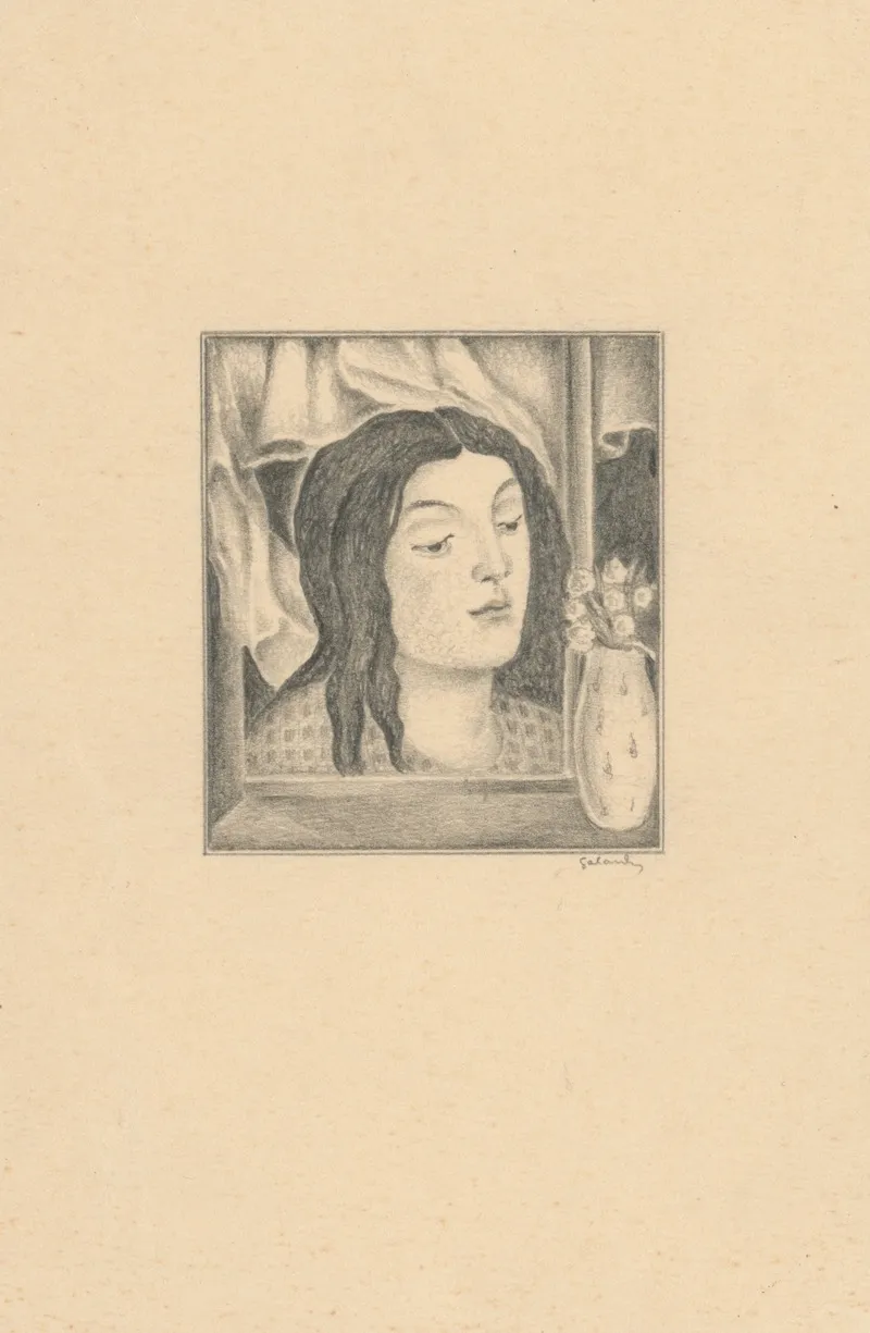Painting Of A Woman With Long Hair Vase And Flowers