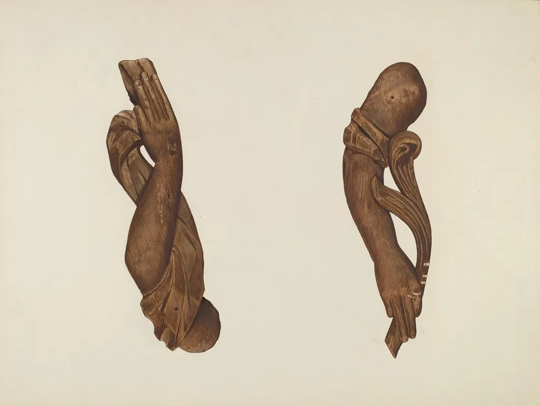 Pair Of Carved Wooden Arms
