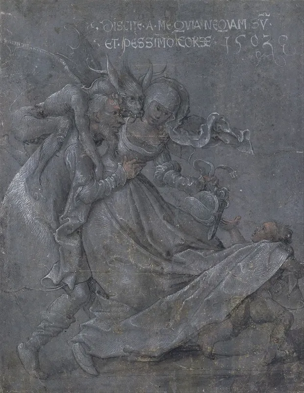 Pair Of Lovers With The Devil And Cupid Wall Art by Bernhard Strigel - High-Resolution Digital Print