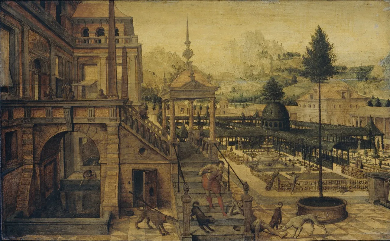 Palace Gardens With Poor Lazarus In The Foreground Wall Art by Hans Vredeman de Vries - High-Resolution Digital Print