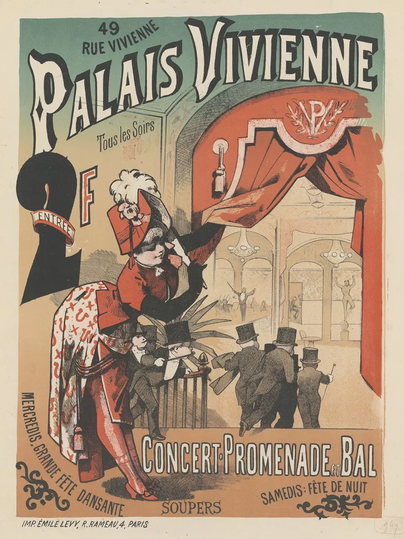 Palais Vivienne Tous Les Soirs Concert Promenade Et Bal Wall Art by Imp. Emile Lévy - High-Resolution Digital Print