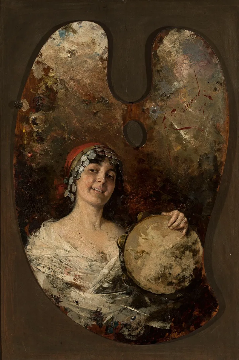 Palette With A Portrait Of A Young Gipsy Woman Wall Art by Franciszek Ejsmond - High-Resolution Digital Print