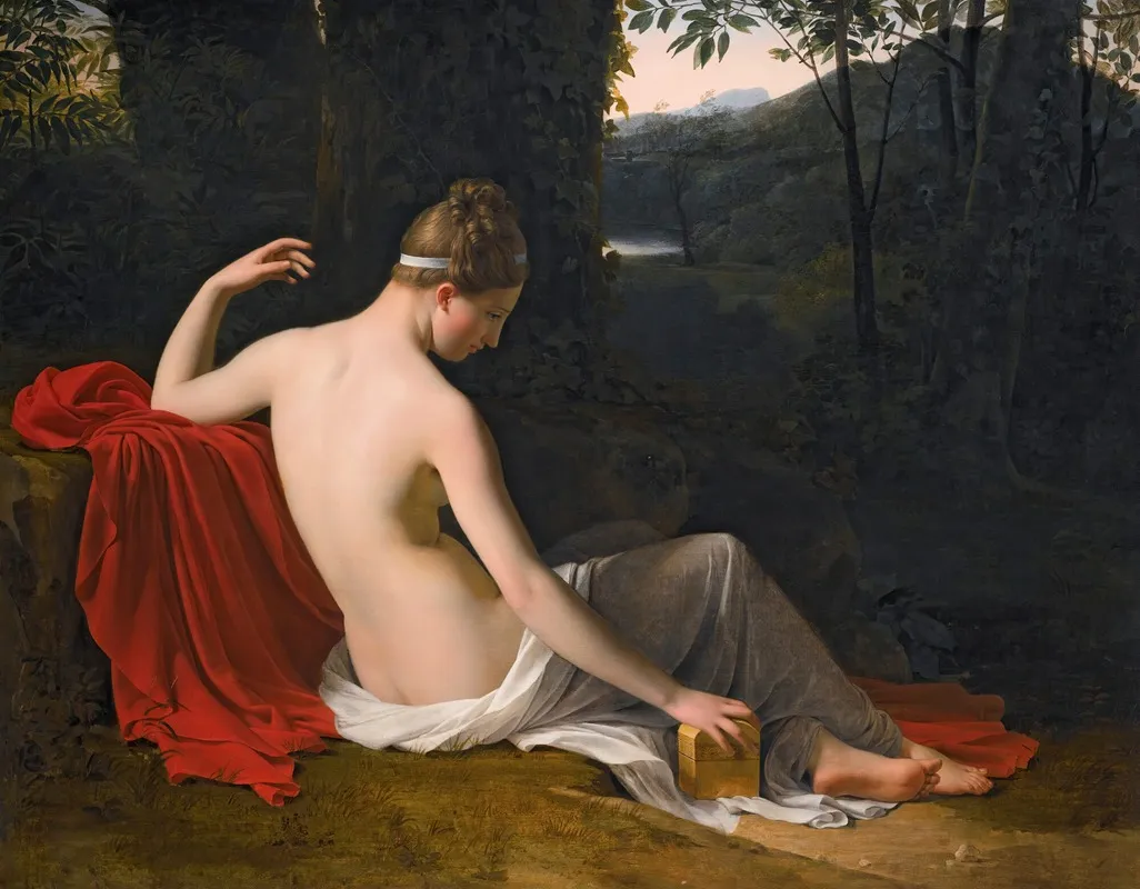 Pandora Reclining In A Wooded Landscape 2 Wall Art by Louis Hersent - High-Resolution Digital Print