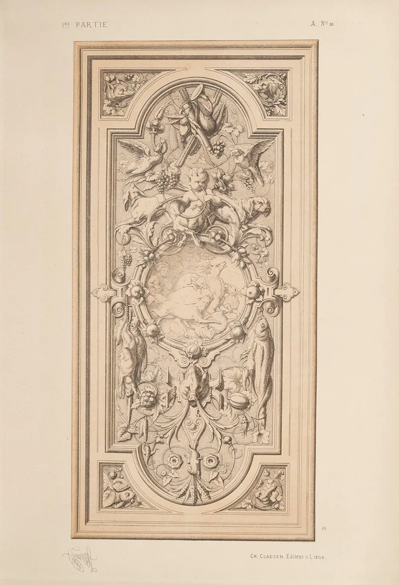 Panneau Bois Sculpte Sujets De Chasse Et De Peche Wall Art by Michel Liénard - High-Resolution Digital Print