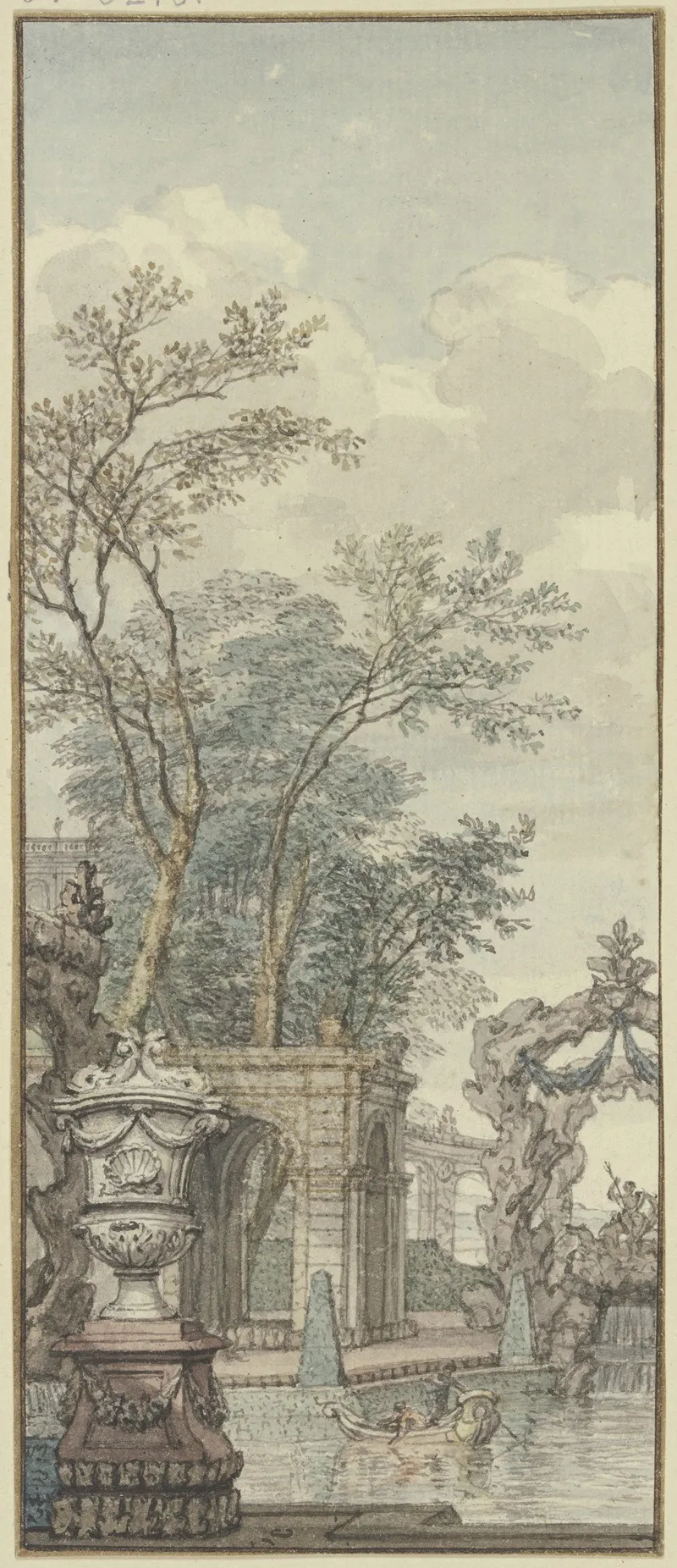 Panneau Parkansicht Mit Wasserwerken Und Kunstlichem Felsen