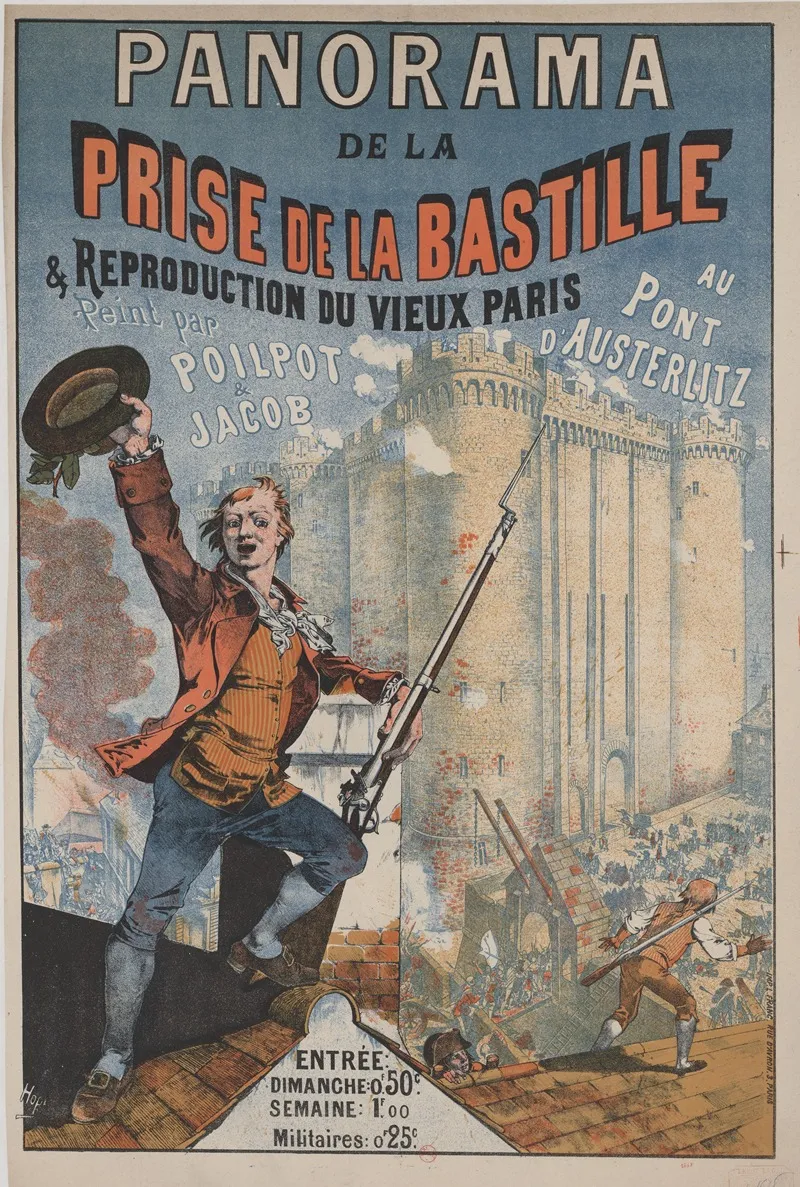 Panorama De La Prise De La Bastille Et Reproduction Du Vieux Paris Wall Art by Léon Choubrac - High-Resolution Digital Print