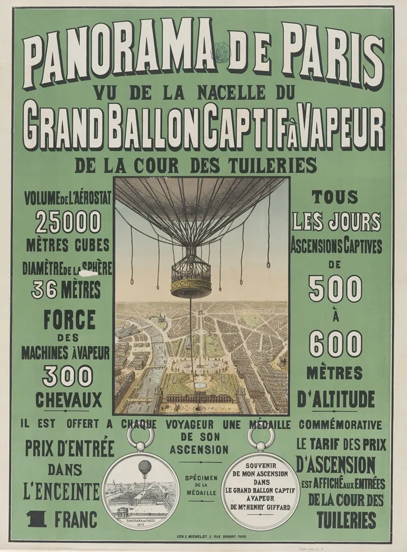 Panorama De Paris Vu De La Nacelle Du Grand Ballon Captif A Vapeur De La Cour Des Tuileries