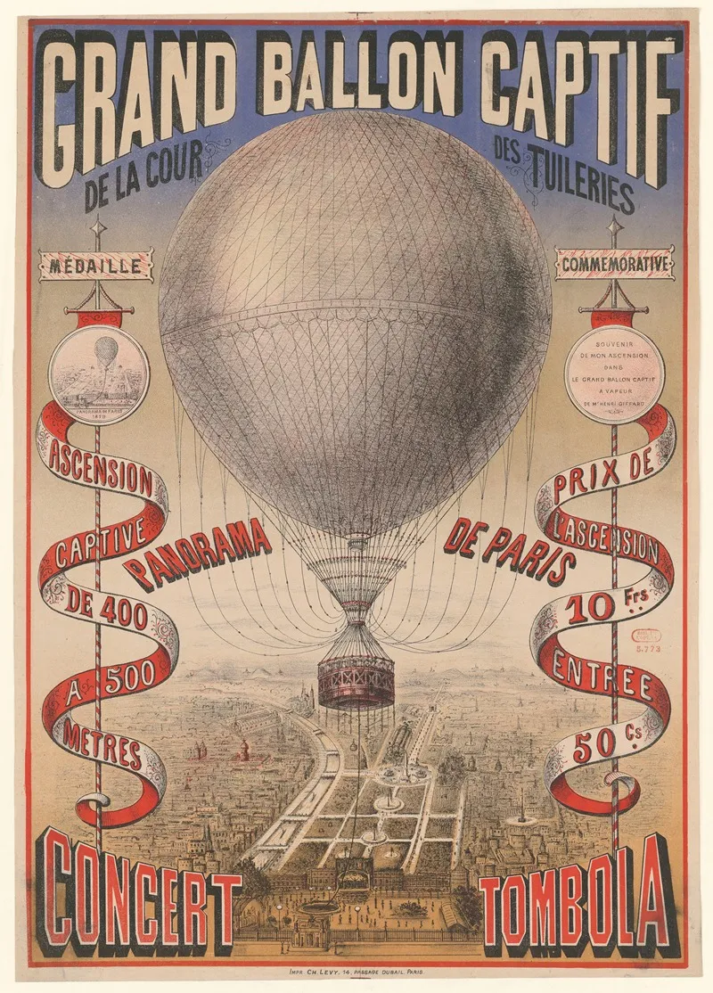 Panorama De Paris Vue De La Nacelle Du Grand Ballon Captif De La Cour Des Tuileries Wall Art by Imp. Emile Lévy - High-Resolution Digital Print