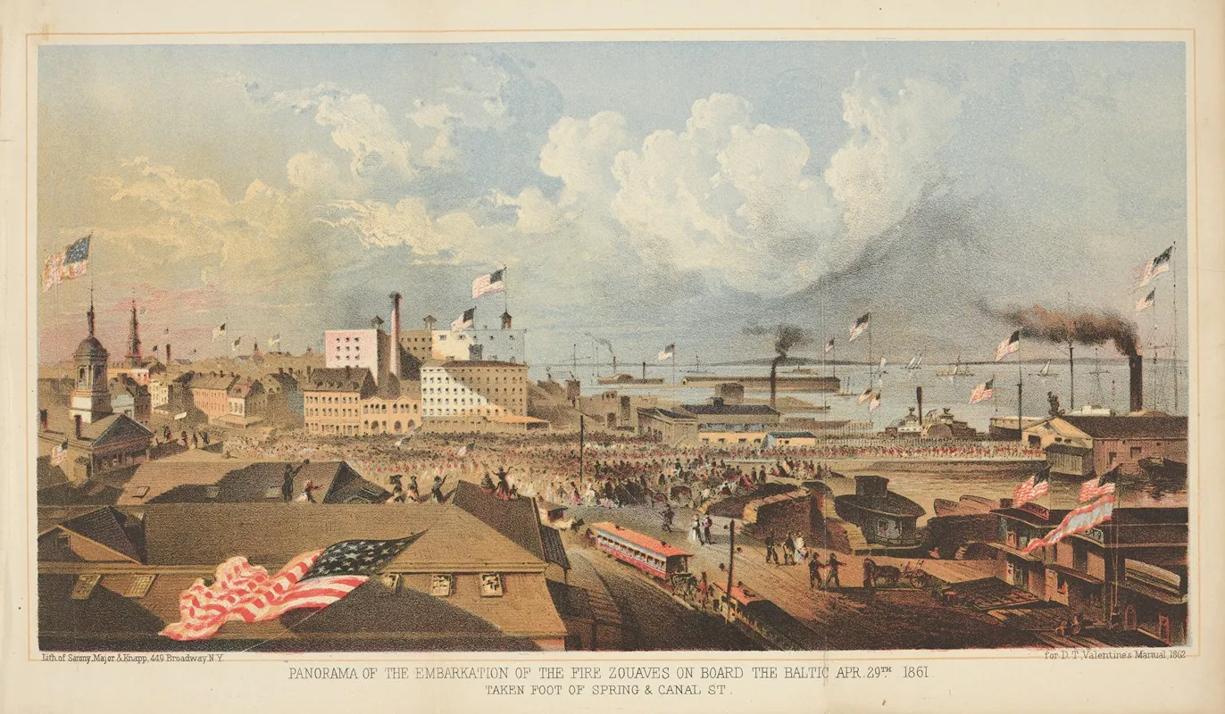 Panorama Of The Embarkation Of The Fire Zouaves On Board The Baltic Apr 29th 1861 Taken Foot Of Spring Canal St Wall Art by Sarony, Major & Knapp Lith. - High-Resolution Digital Print