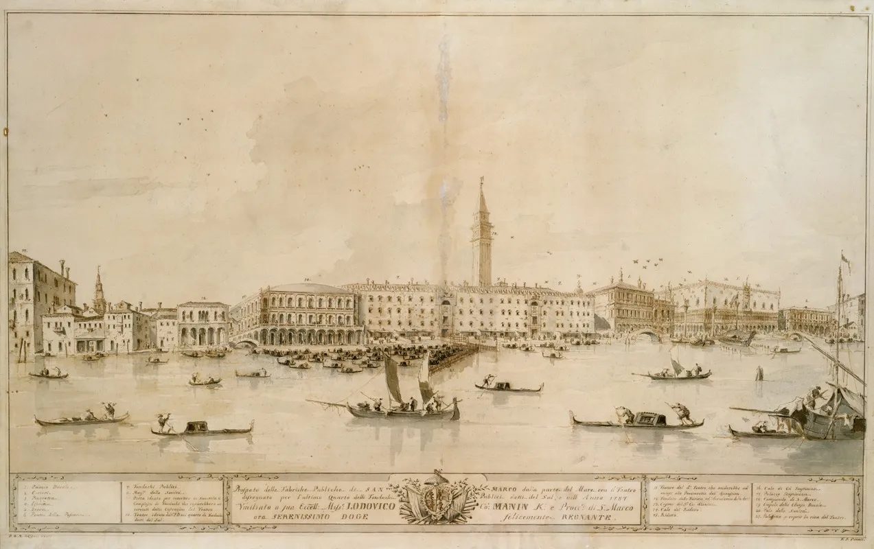 Panorama Of Venice From The Bacino Di San Marco Including The Project For The Proposed Teatro Manin