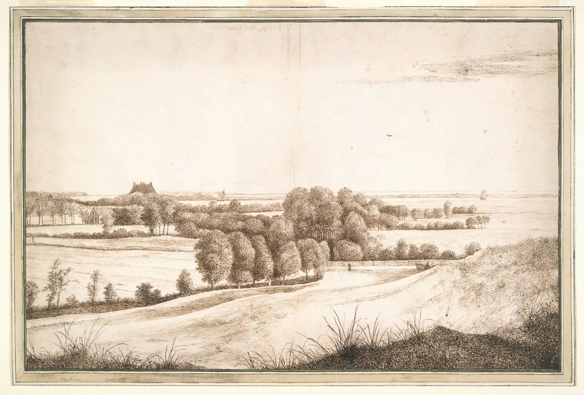 Panorama With A Country House Before An Inland Sea Wall Art by Cornelis Hendricksz. Vroom - High-Resolution Digital Print