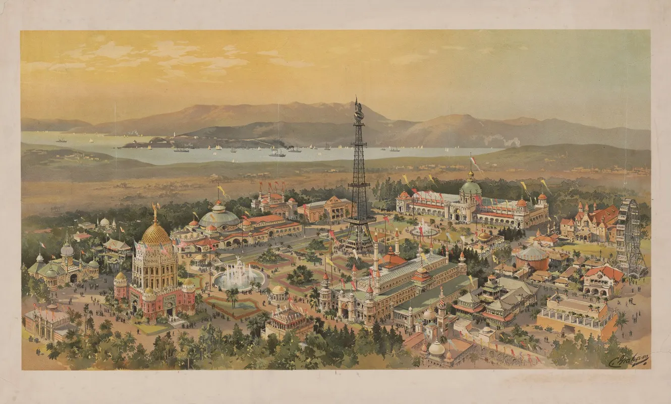 Panormic View Of A Section Of The Chicago Worlds Fair With Ferris Wheel Wall Art by Winters Art Litho. Co. - High-Resolution Digital Print