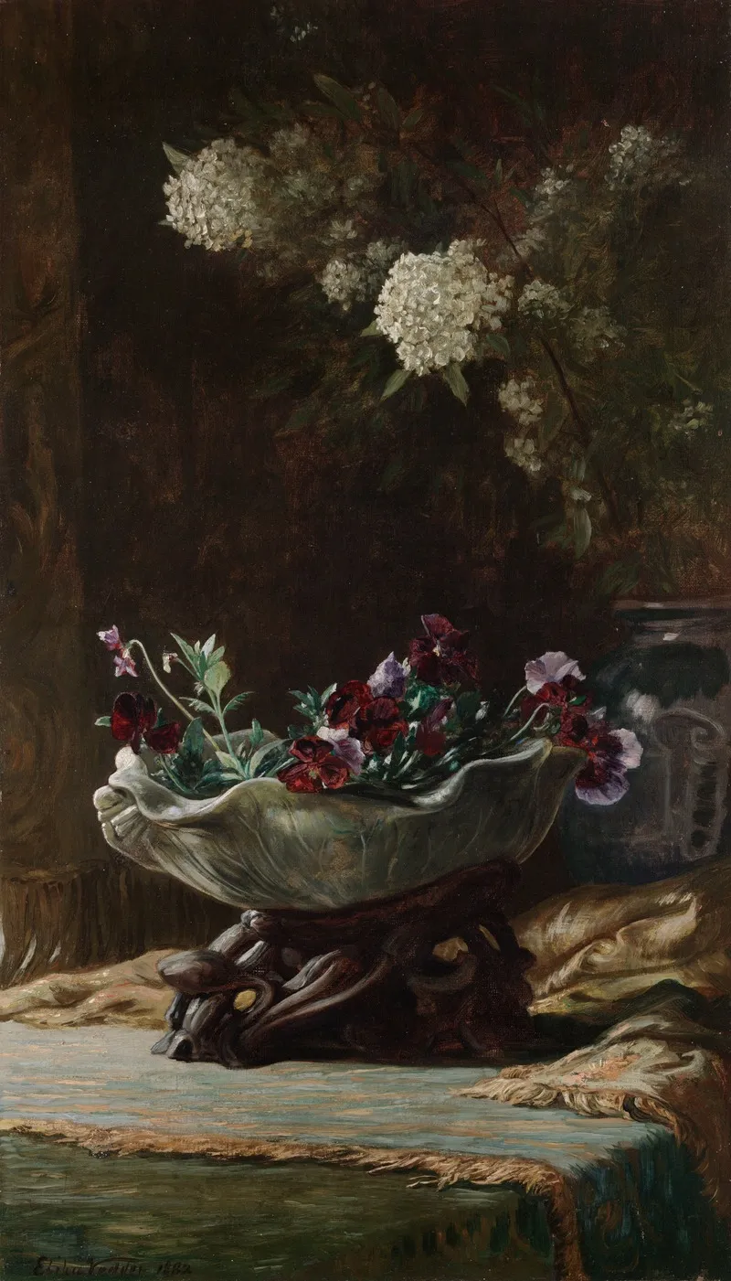 Pansies And Spirea 2 Wall Art by Elihu Vedder - High-Resolution Digital Print
