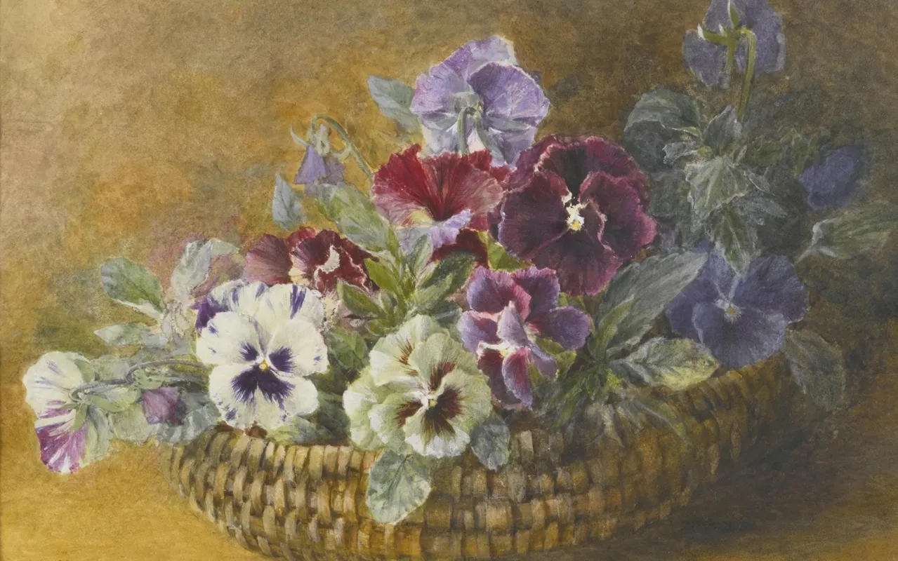Pansies In A Basket Wall Art by Grace H. Hastie - High-Resolution Digital Print