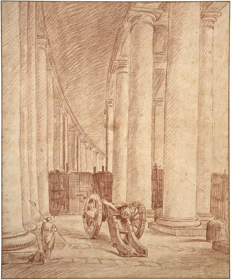 Papal Guard And Cannon Under The Colonnade Of Saint Peter In Rome