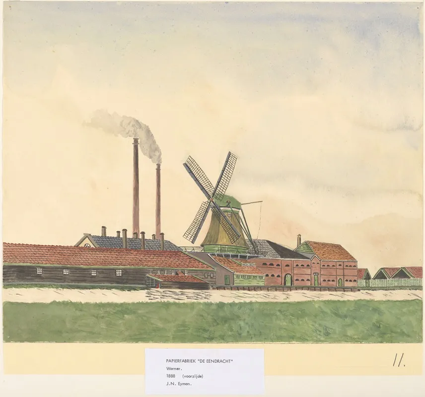 Papierfabriek De Eendracht Voorzijde 1888 Stond Aan De Westzijde Van Het Zaandammerpad Aan De Westerveersloot Wall Art by Johannes Nicolaas Eijman - High-Resolution Digital Print
