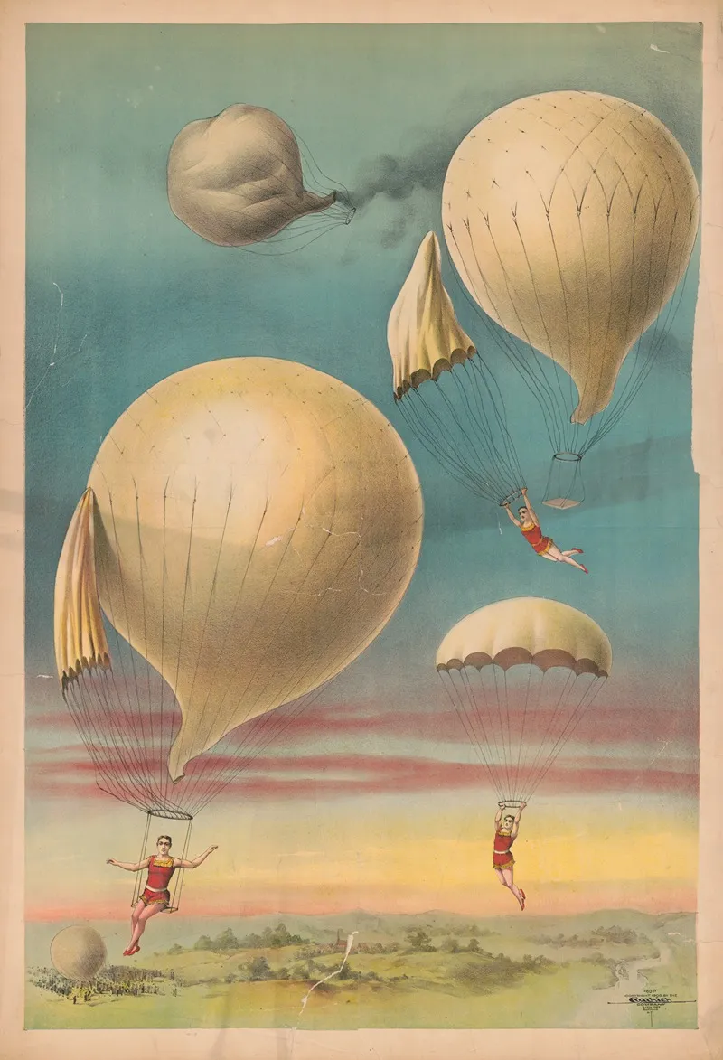 Parachuting From Balloons Wall Art by Anonymous - High-Resolution Digital Print