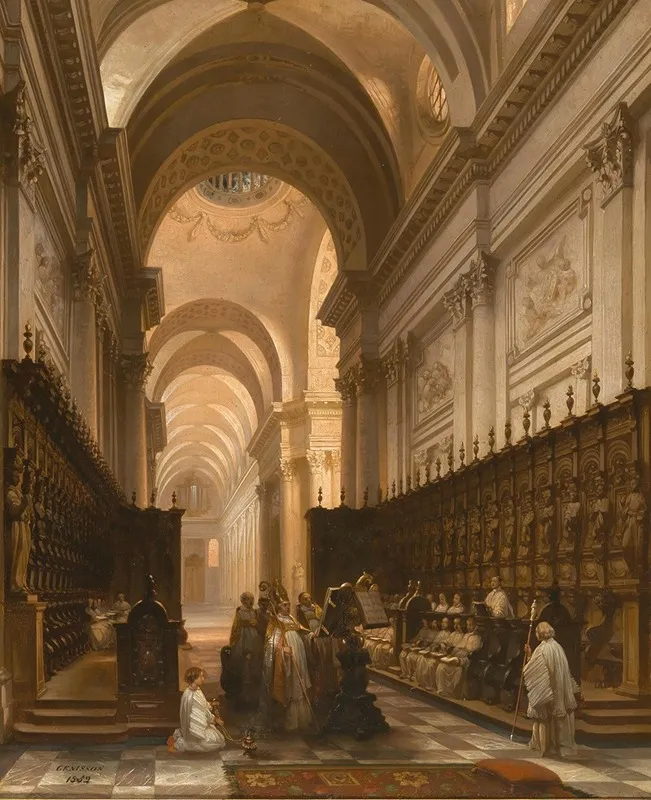 Paris Choir Of The Basilica Of St Genevieve Pantheon During The Second Empire Wall Art by Jules Victor Génisson - High-Resolution Digital Print