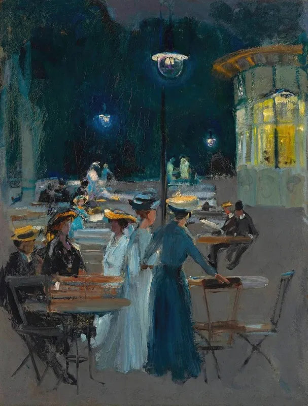 Parisian Cafe At Night Wall Art by Ludwik de Laveaux - High-Resolution Digital Print