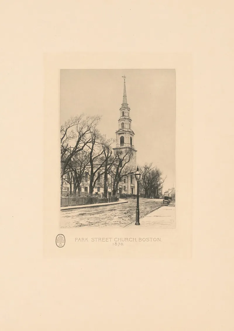Park Street Church Boston 1870 Wall Art by Sidney Lawton Smith - High-Resolution Digital Print