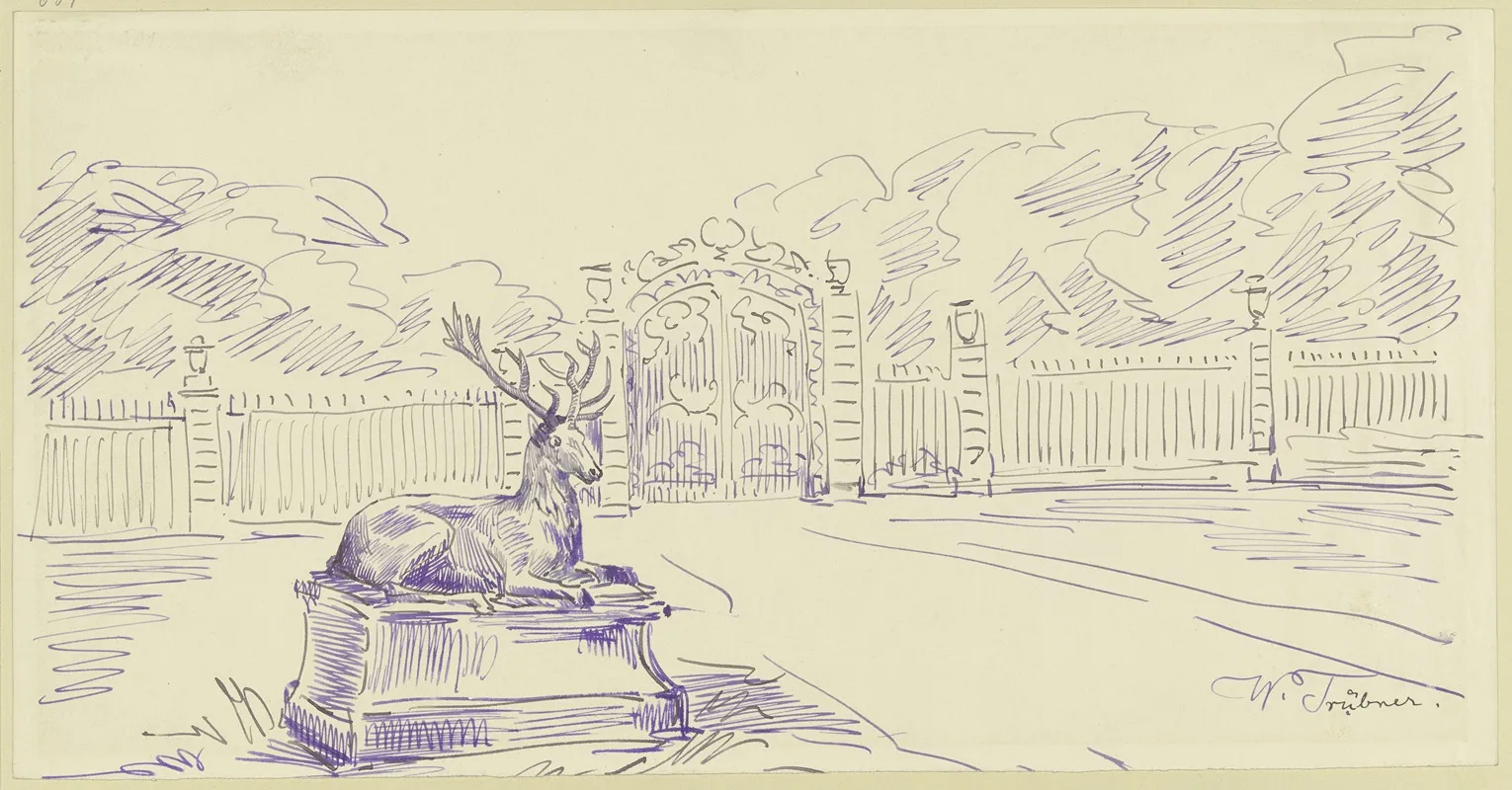 Parkeingang Mit Dem Bildwerk Eines Liegenden Hirschen Wall Art by Wilhelm Trübner - High-Resolution Digital Print