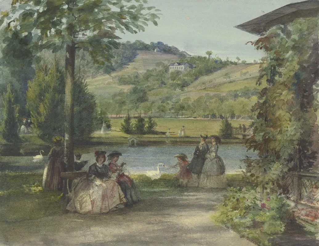 Parklandschaft Mit Teich Und Schwanen Wall Art by Karl Friedrich Johann von Müller - High-Resolution Digital Print