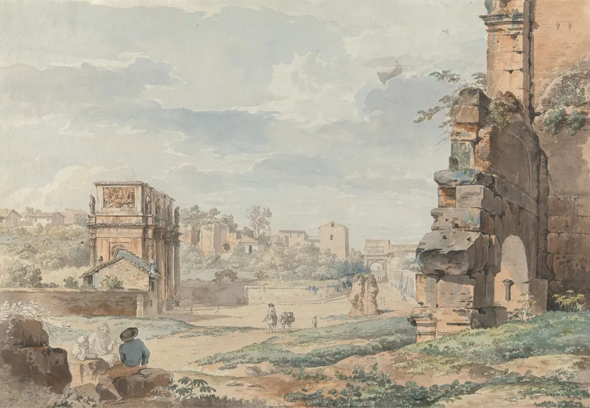 Part Of The Colosseum With The Arch Of Constantine And Arch Of Titus In The Distance Rome
