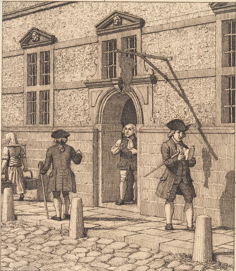 Parti Omkring En Portal Af Borsen Illustration Til Linearperspectiven Tavle Vi