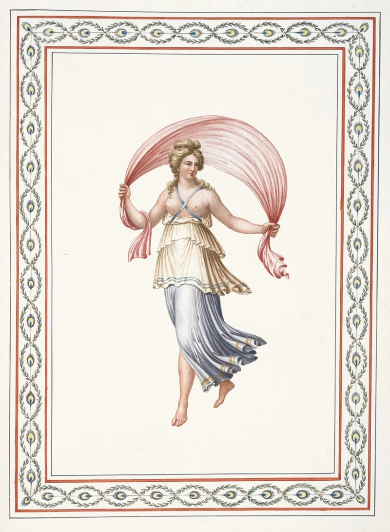 Partially Nude Woman Holding Pink Drape Wall Art by Pierre-Jean Mariette - High-Resolution Digital Print