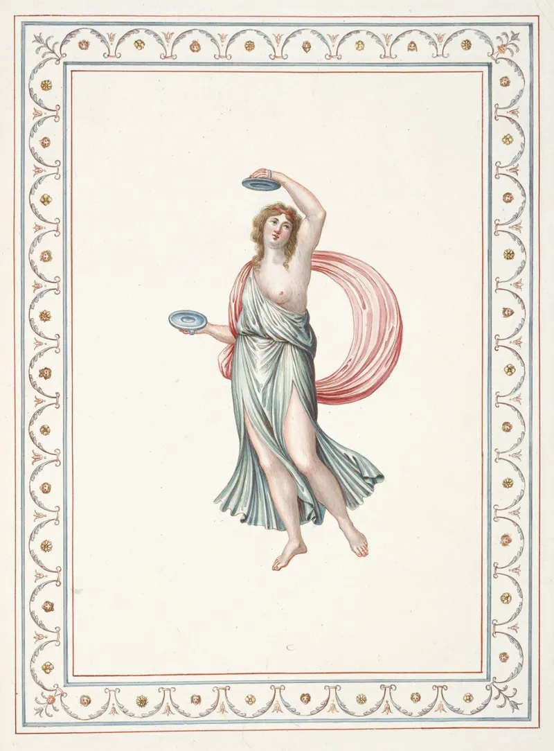 Partially Nude Woman Playing Cymbals Wall Art by Pierre-Jean Mariette - High-Resolution Digital Print