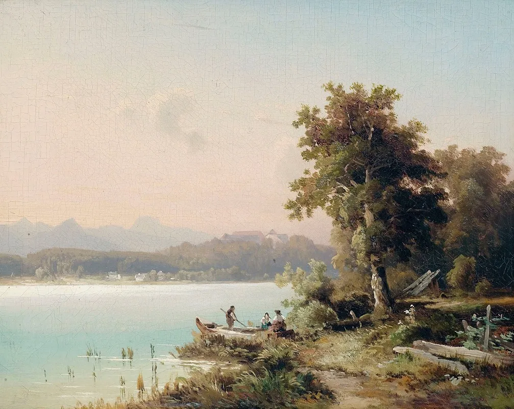 Partie Am Chiemsee Mit Blick Auf Die Herreninsel Am Fruhen Morgen Wall Art by Wilhelm Lichtenheld - High-Resolution Digital Print