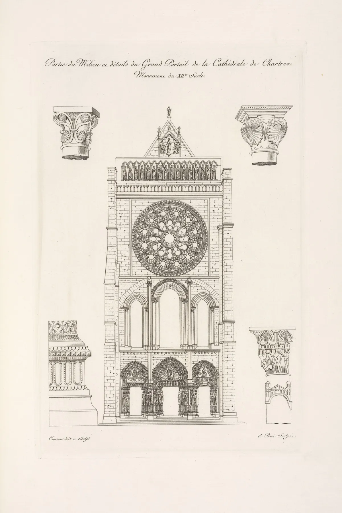 Partie Du Milieu Et Details Du Grand Portrait De La Cathedrale De Chartres Monument Du Xiie Siecle