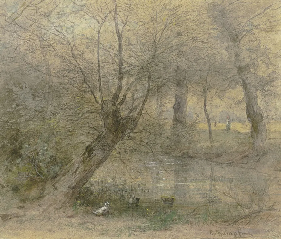 Partie Von Der Nied In Der Nahe Des Brentanoschen Parkes In Rodelheim Von Enten Belebt