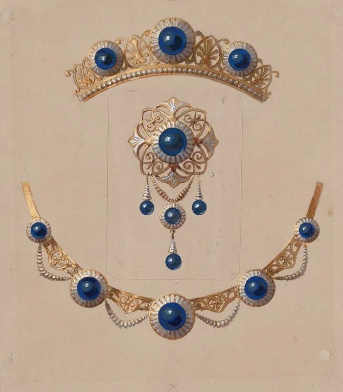 Parure Of Diadem Brooch And Necklace With Lapis Lazuli And Enamel Wall Art by Alexis Falize - High-Resolution Digital Print
