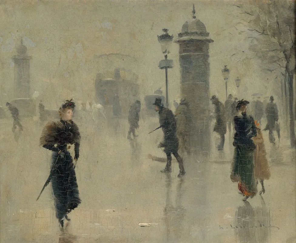 Passants Sur Le Boulevard Un Jour Dhiver Wall Art by Léon Lemaître - High-Resolution Digital Print