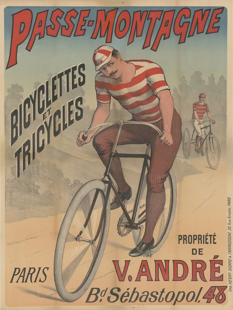 Passe Montagne Bicyclettes Et Tricycles Propriete De V Andre Paris Boulevard Sebastopol 48 Wall Art by lith. Henry Sicard &amp; Farradesche - High-Resolution Digital Print