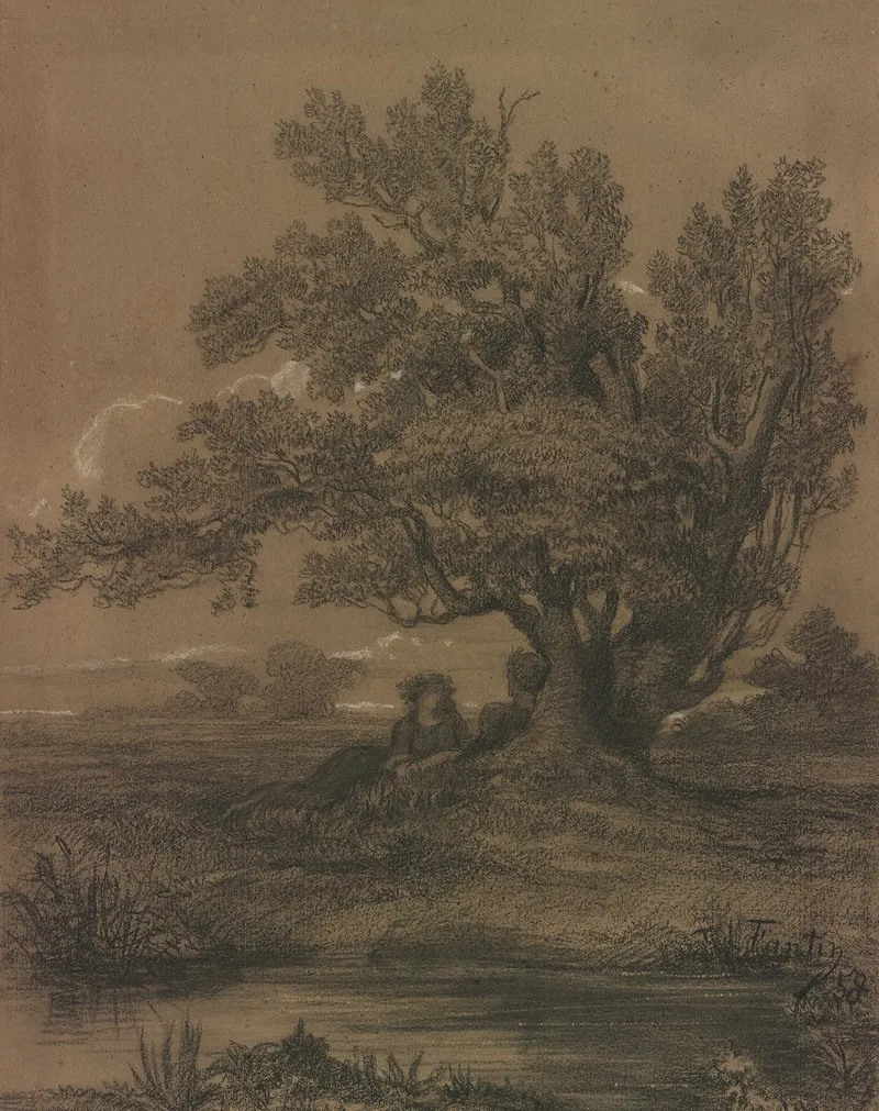Pastoral Landscape With Figures By A Tree Wall Art by Henri Fantin-Latour - High-Resolution Digital Print