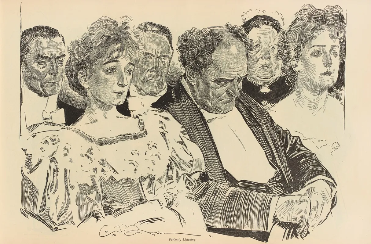 Patiently Listening 2 Wall Art by Charles Dana Gibson - High-Resolution Digital Print