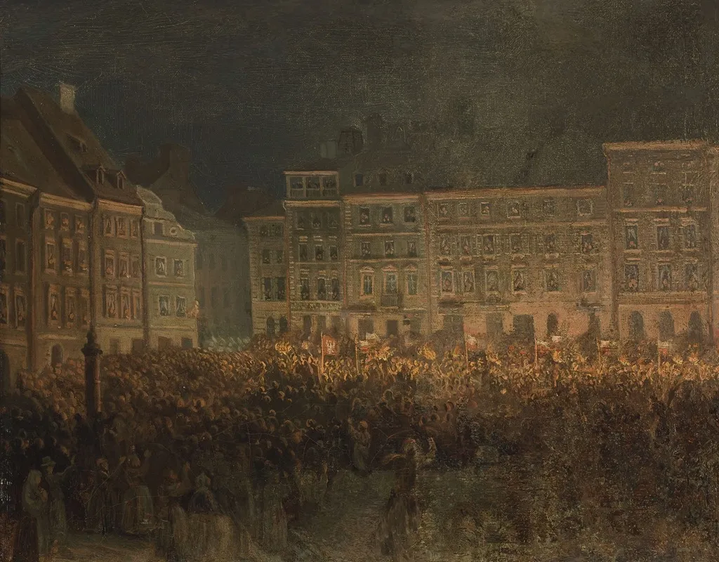 Patriotic Manifestation At The Square Of The Old Town In 1861 Wall Art by Aleksander Lesser - High-Resolution Digital Print