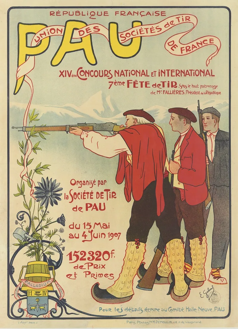 Pau Xiveme Concours National Et International 7eme Fete De Tir Du 15 Mai Au 4 Juin 1907 Wall Art by Ernest Gabard - High-Resolution Digital Print