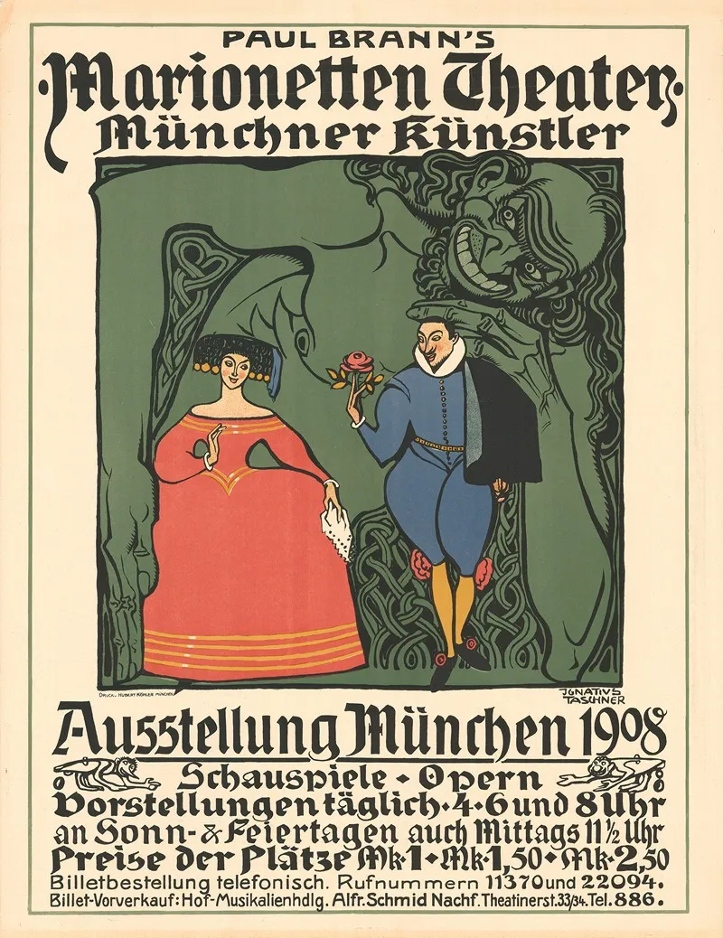 Paul Branns Marionetten Theater Munchner Kunstler Ausstellung Munchen 1908 Wall Art by Ignatius Taschner - High-Resolution Digital Print